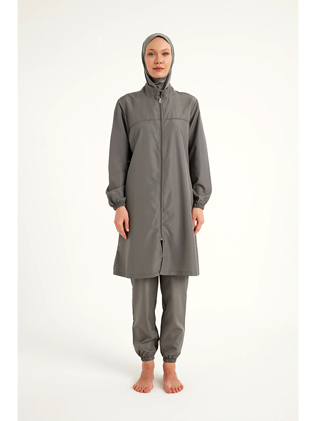 Gri Tam Kapalı Tesettür Mayo Takımı Su İtici Kumaş A2501-3-3