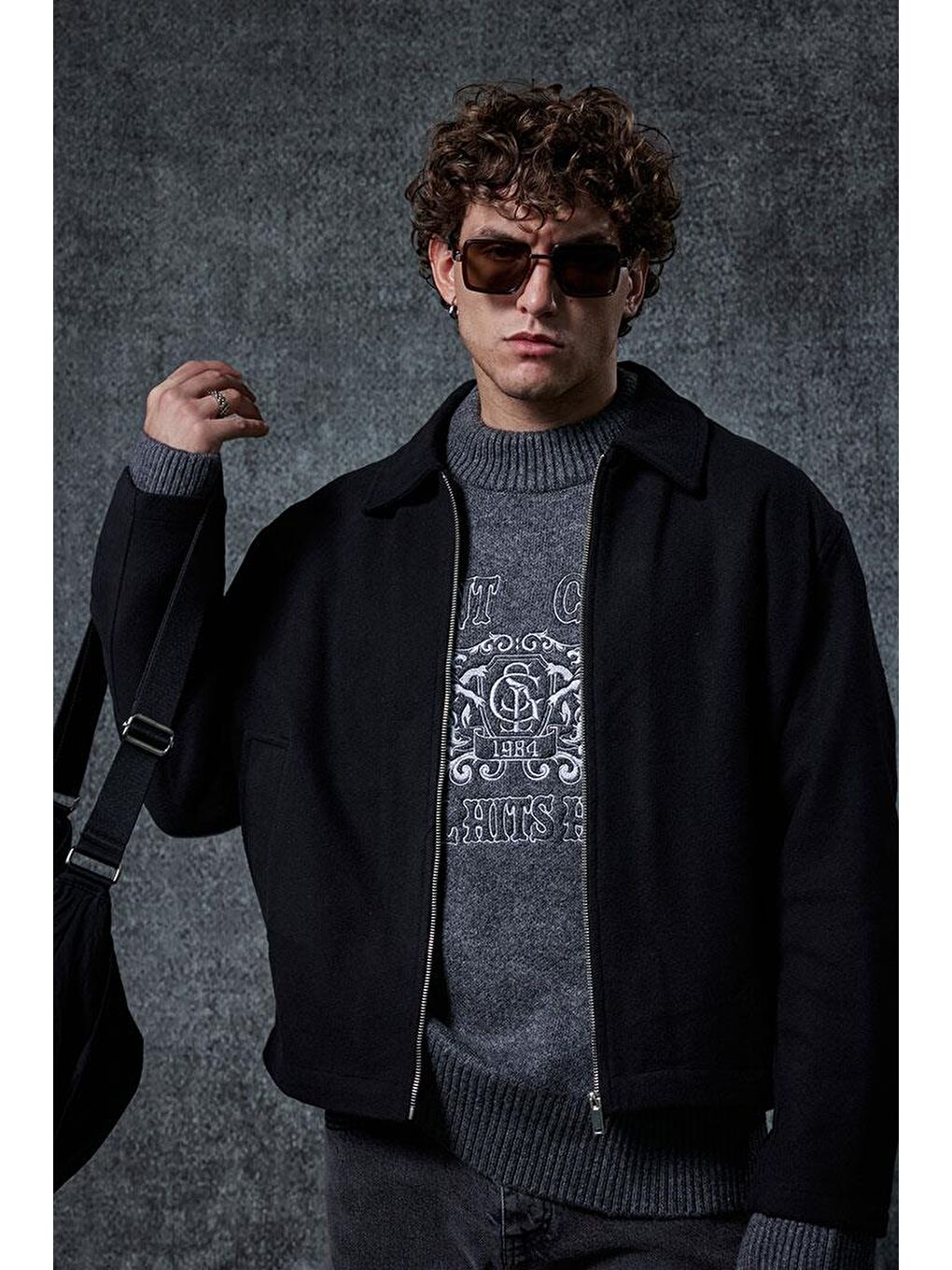 Erkek Oversize İnce Fermuarlı Ceket Siyah-3