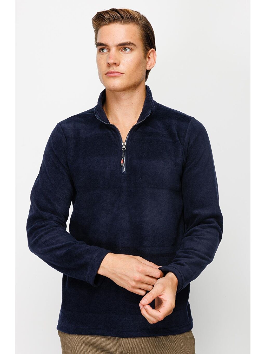 Erkek Lacivert Yarım Fermuar Polar-1