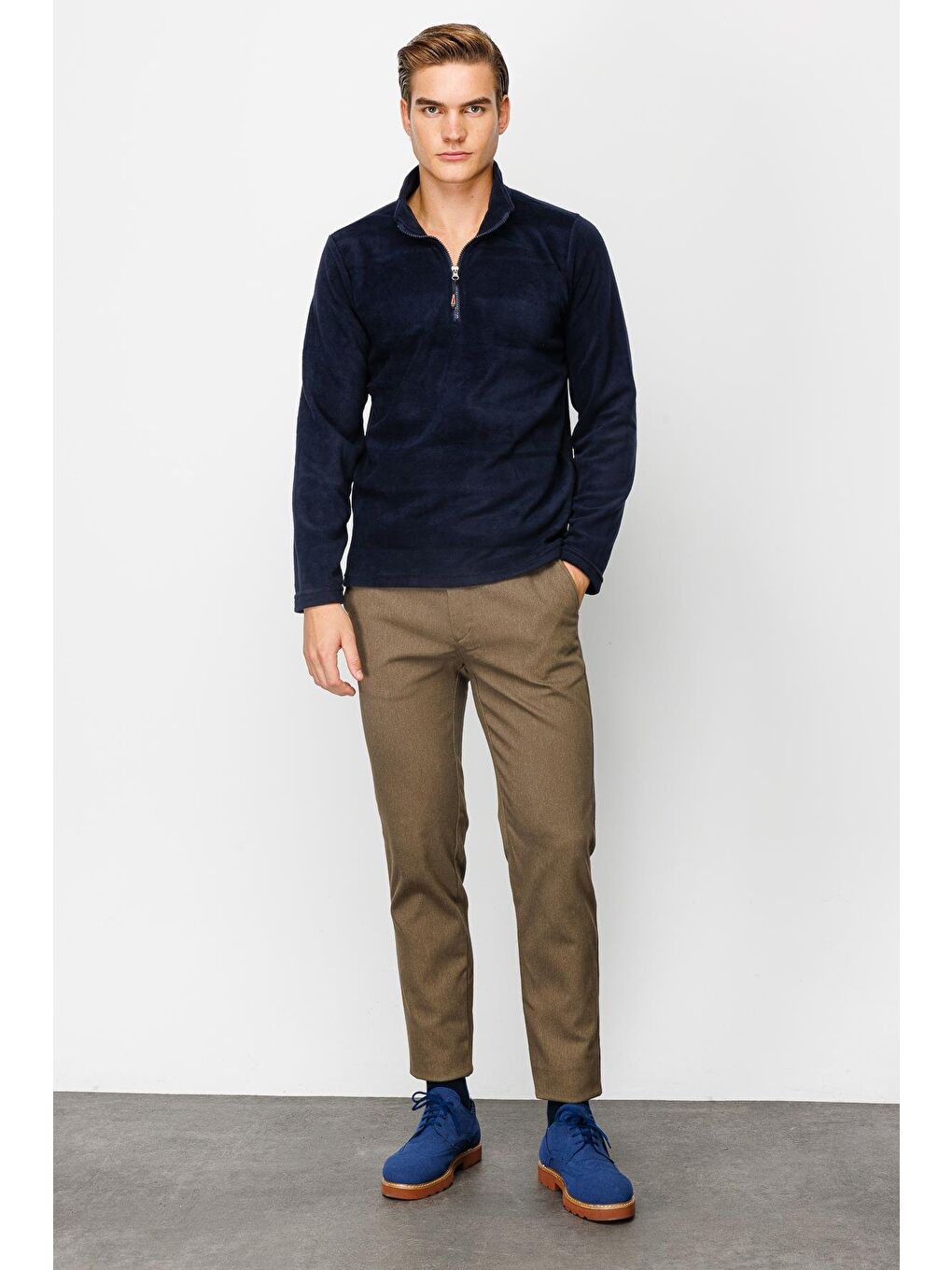 Erkek Lacivert Yarım Fermuar Polar-4