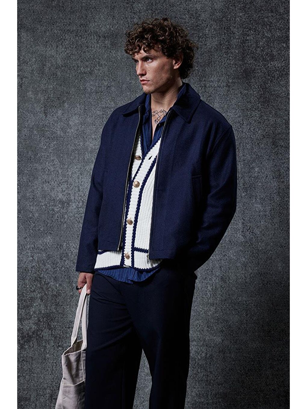 Erkek Oversize İnce Fermuarlı Ceket Lacivert-2