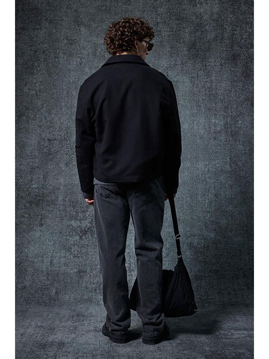 Erkek Oversize İnce Fermuarlı Ceket Siyah-5