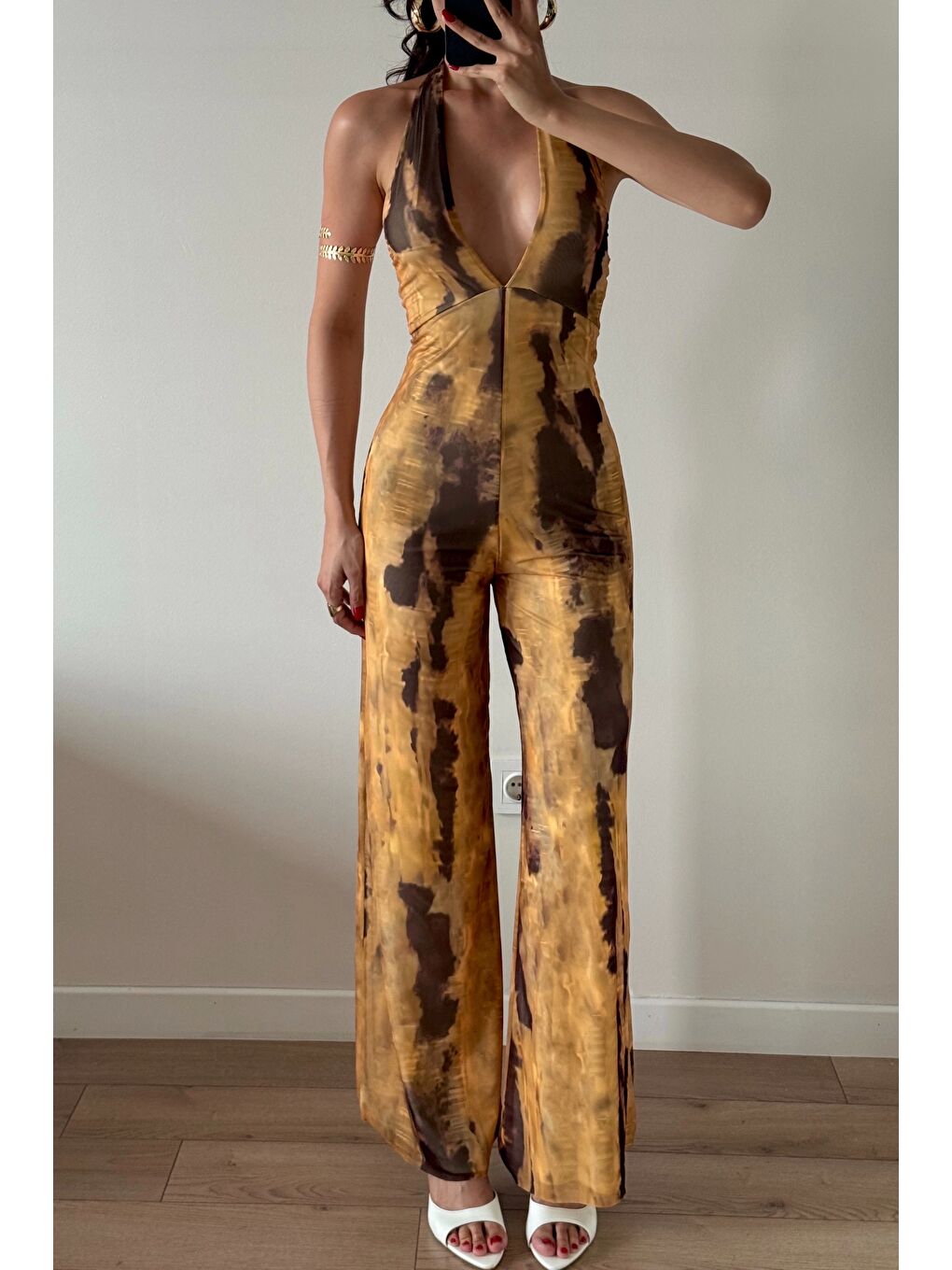 Kadın Sarı Halter Yaka Tulum 1017-2539