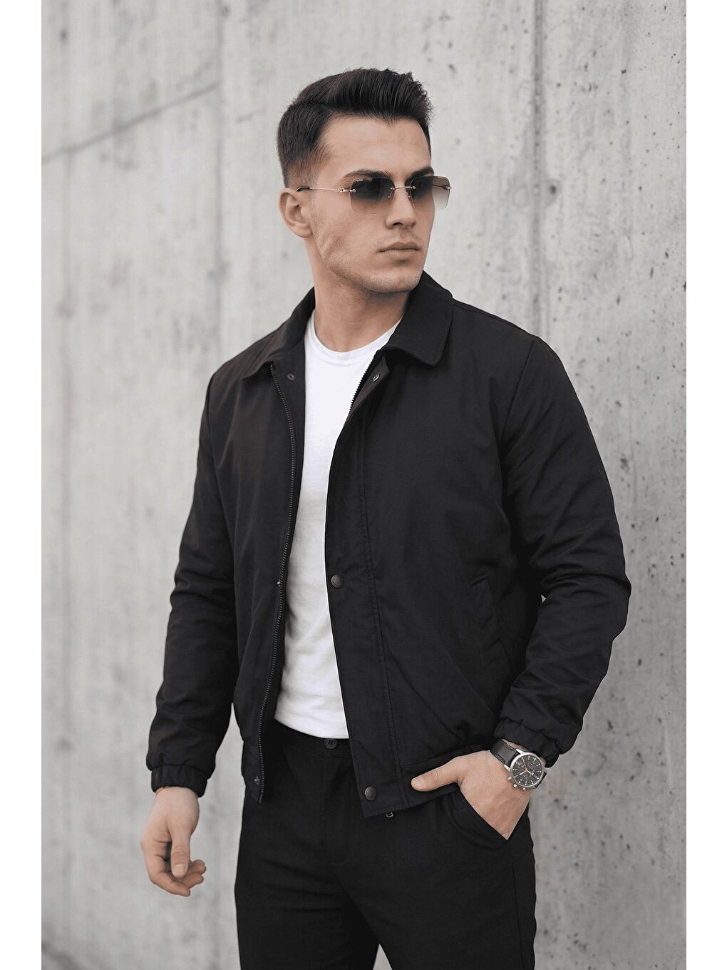 Siyah Muxi Slim Fit Fermuarlı ve Çıtçıt Korumalı Astarlı Suya Dayanıklı Erkek Mevsimlik Bomber Ceket-1