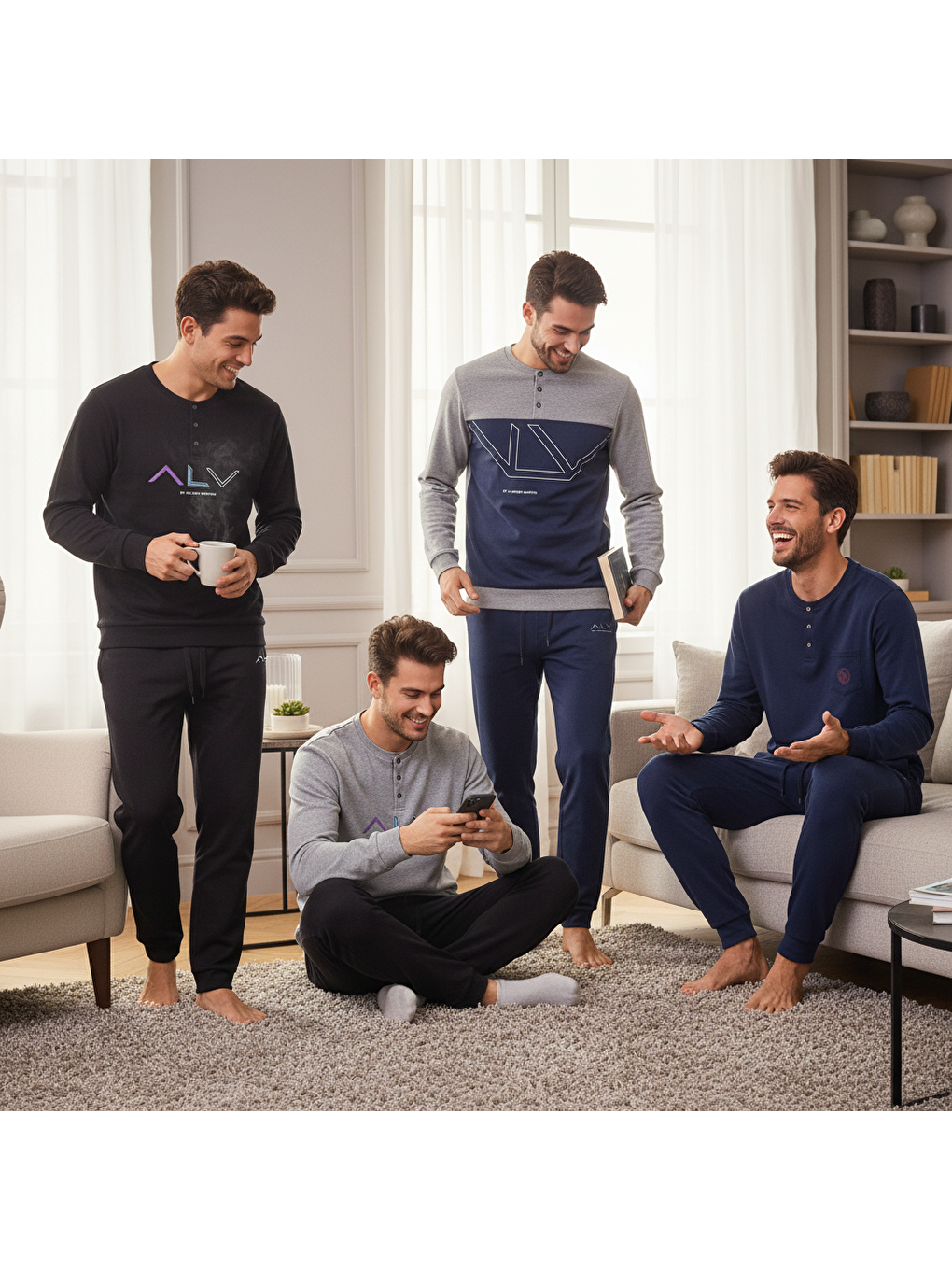 Karışık Erkek Pamuklu Bohçalık Ve Çeyizlik 4 Adet 2'Li Pijama Takımı Bb2483-3