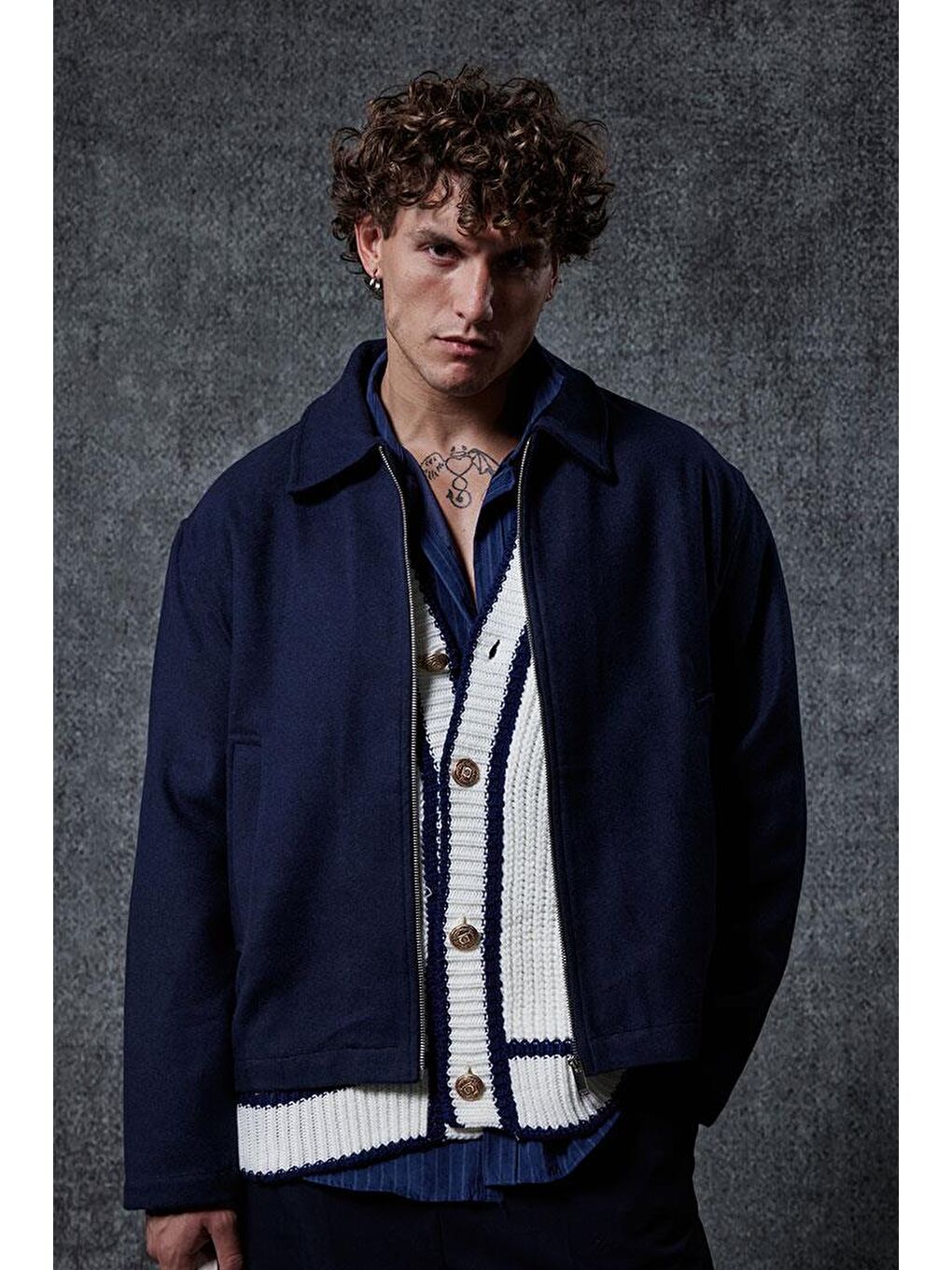 Erkek Oversize İnce Fermuarlı Ceket Lacivert-3