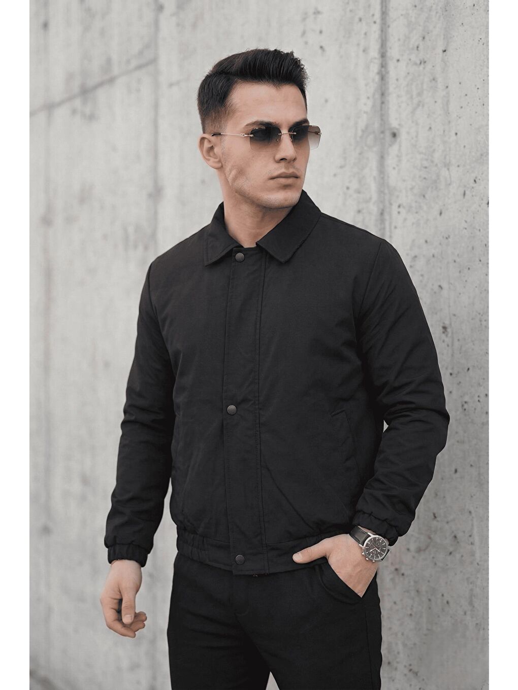 Siyah Muxi Slim Fit Fermuarlı ve Çıtçıt Korumalı Astarlı Suya Dayanıklı Erkek Mevsimlik Bomber Ceket-2
