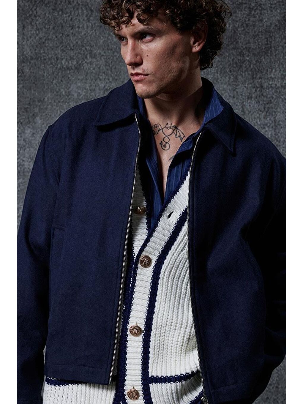 Erkek Oversize İnce Fermuarlı Ceket Lacivert-4