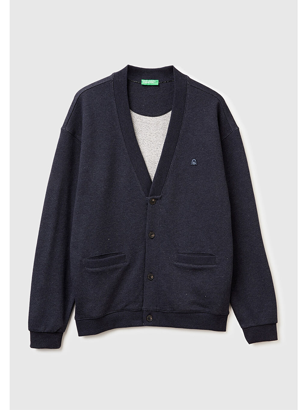 Erkek Lacivert %100 Pamuk Logo İşlemeli Cep Detaylı Düğmeli Hırka-1