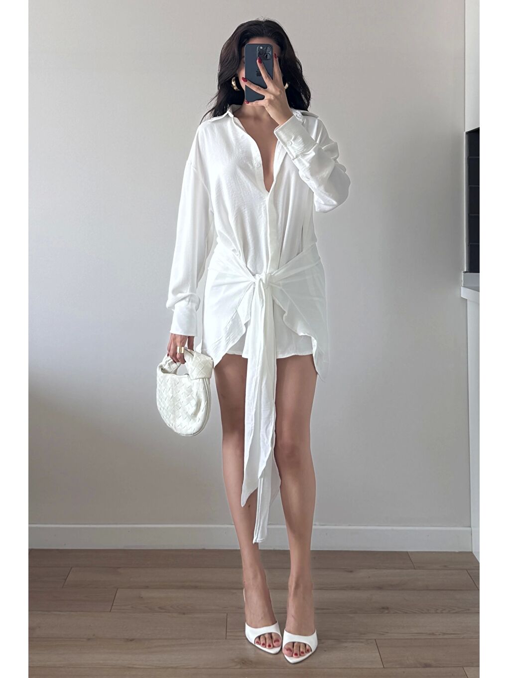 Kadın Beyaz Gömlek Elbise 458521-2