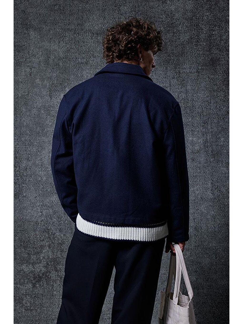 Erkek Oversize İnce Fermuarlı Ceket Lacivert-5