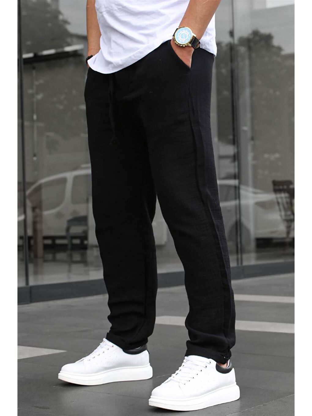 Siyah Müslin Kumaş Erkek Basic %100 Pamuk Pantolon 6507