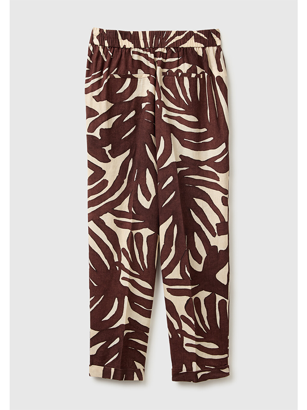 Kadın Kahverengi %100 Keten Tamamı Baskılı Jogger Pantolon-1