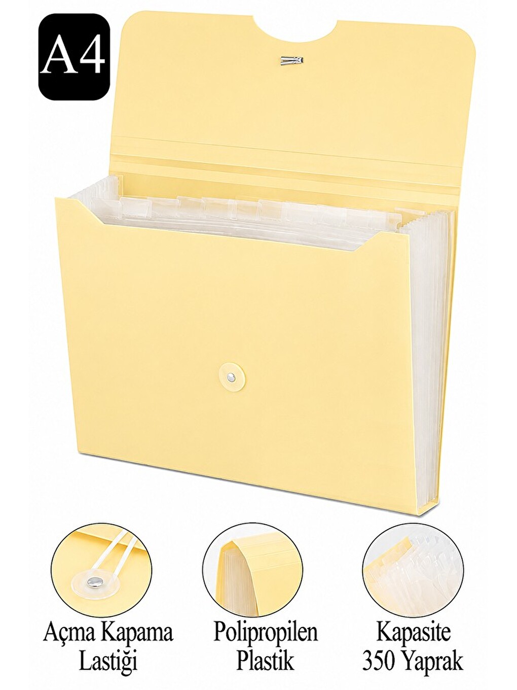 Körüklü Dosya 13 Bölmeli Pastel Sarı 1 Adet A4 Akardiyon Dosya Düzenleyici 13 Cepli Lastikli Dosya B