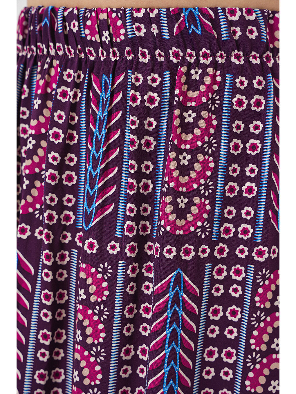 Kadın Desenli Uzun Etek 8053 - Mor-4