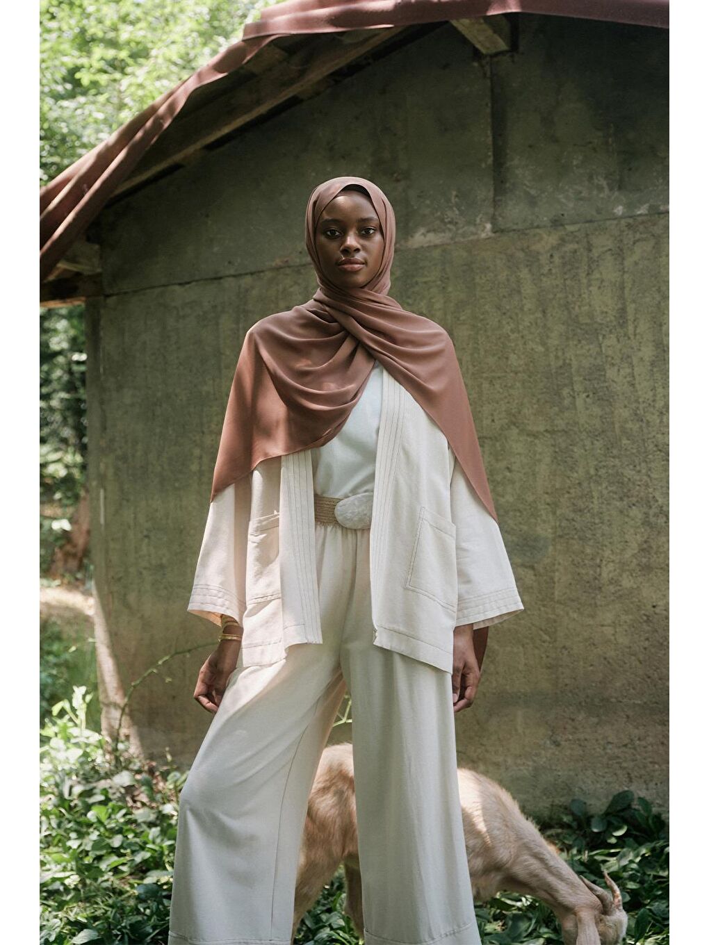 Kahverengi Daily Krep Şal Çikolata Kahve-5