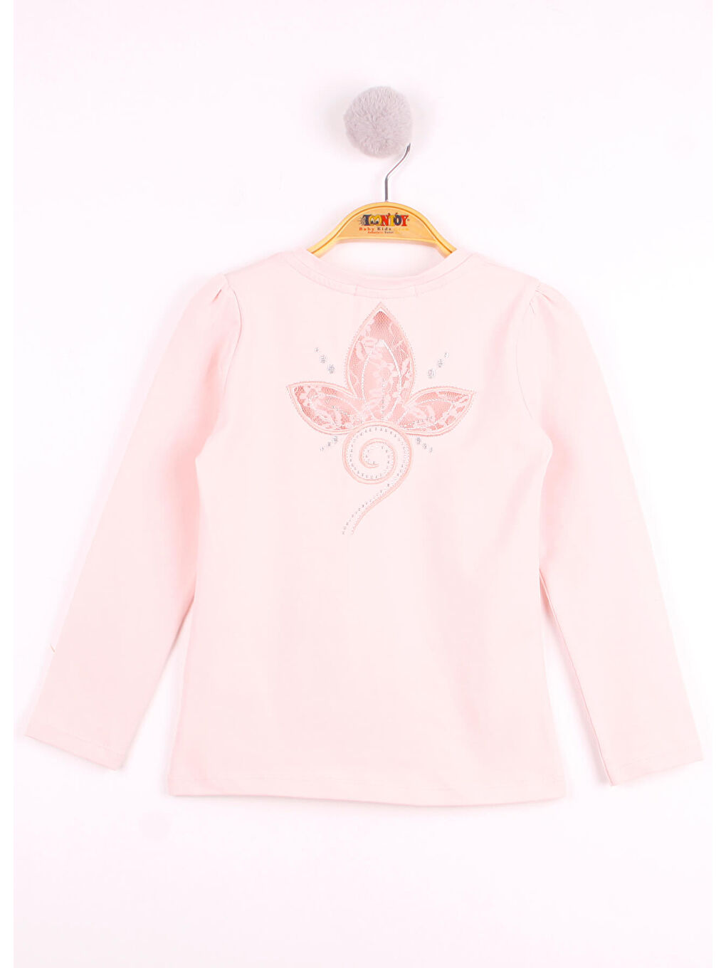 Pembe Kız Çocuk Göğsü Çiçek Nakışlı T-Shirt