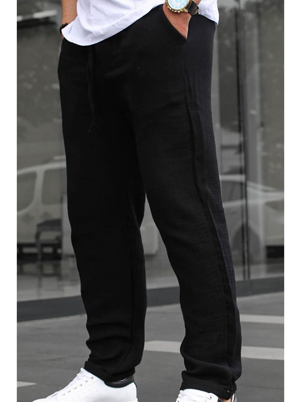 Siyah Müslin Kumaş Erkek Basic %100 Pamuk Pantolon 6507-2