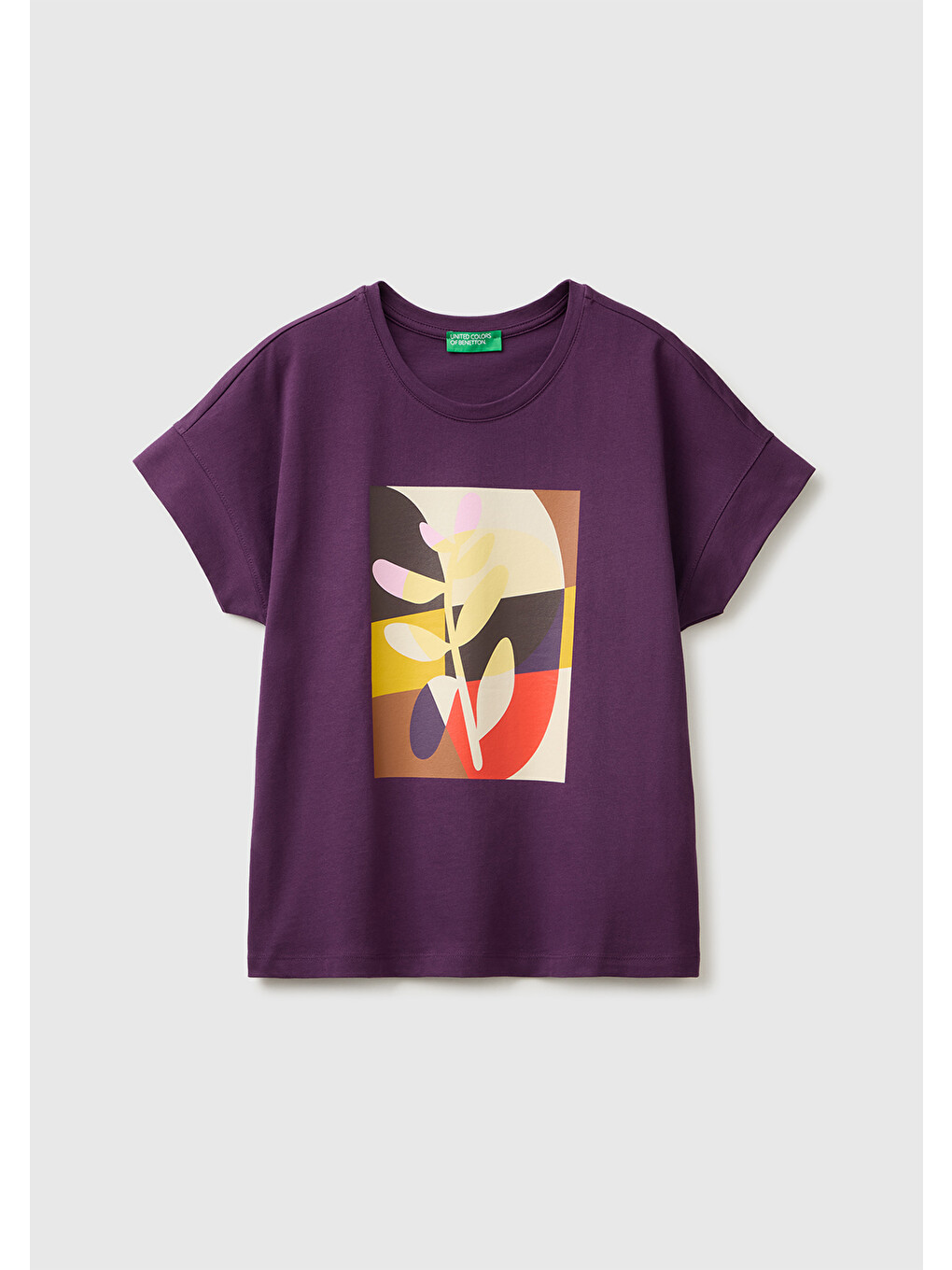 Kadın Mor %100 Pamuk Önü Baskı Detaylı Bisiklet Yaka T-Shirt