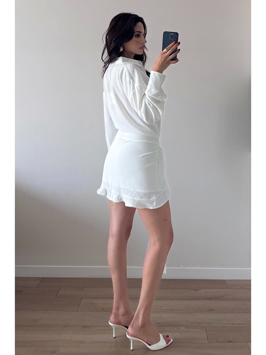 Kadın Beyaz Gömlek Elbise 458521-3