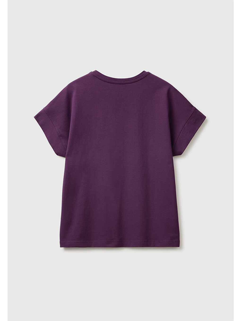 Kadın Mor %100 Pamuk Önü Baskı Detaylı Bisiklet Yaka T-Shirt-1