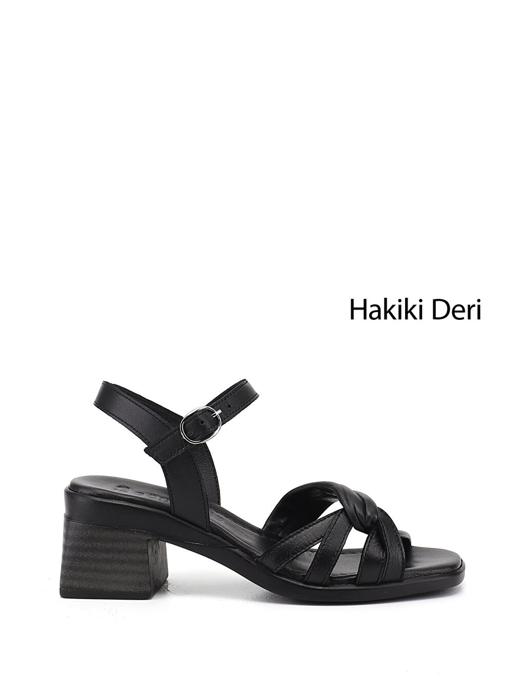 Siyah Kadın SİYAH Bilek Bağlı Kalın Topuklu Hakiki Deri Sandalet