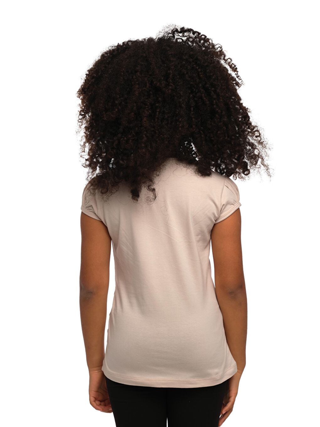 Bej Taş Kız Çocuk Kısa Kollu Basıc Tişört-2
