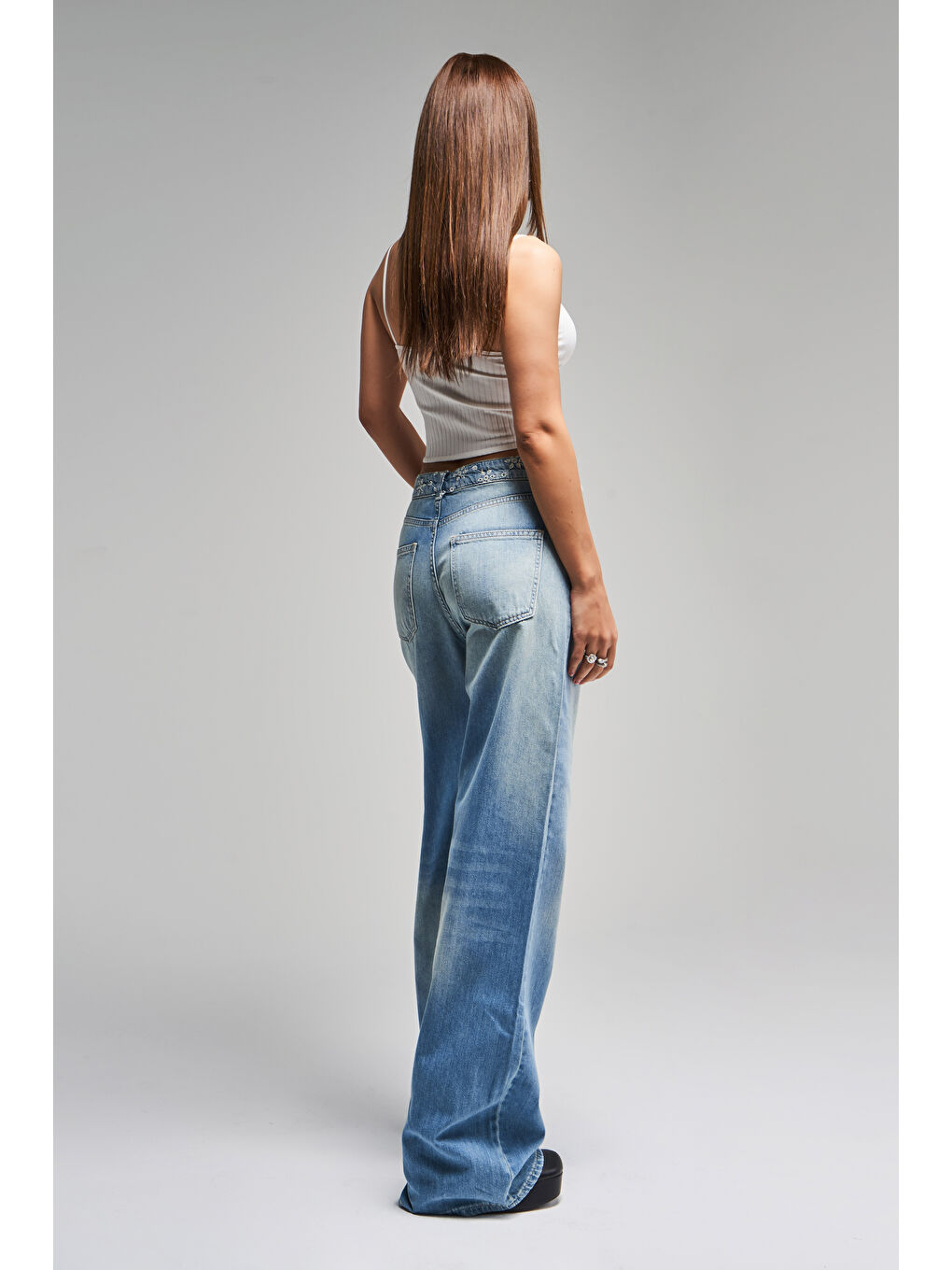 Mavi Kadın Jean Rengi 2S5-75 Midrise Wide Leg Kemeri Çiçek Nakışlı %100 Pamuk Tasarım Denim Jean-3