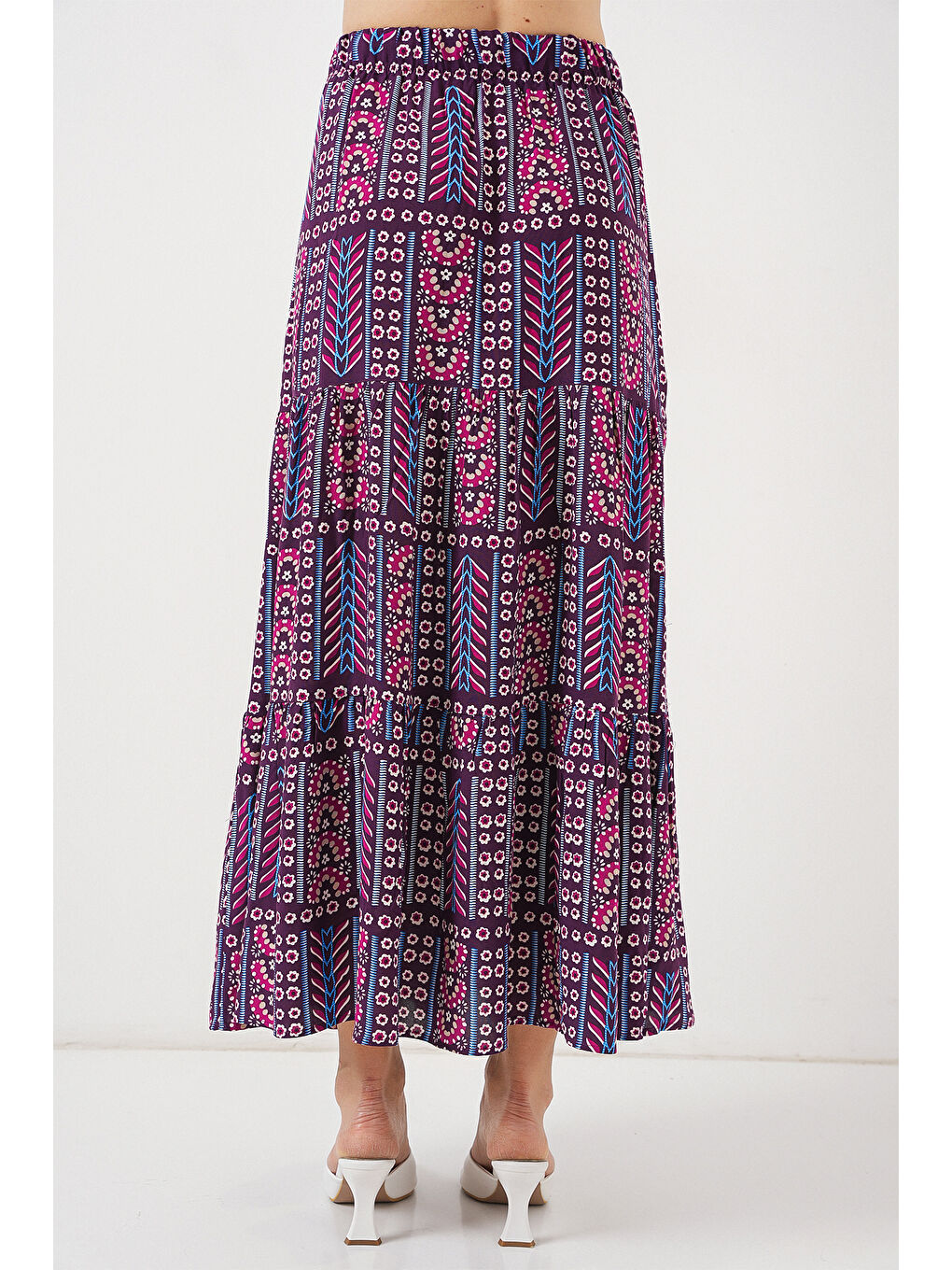 Kadın Desenli Uzun Etek 8053 - Mor-5