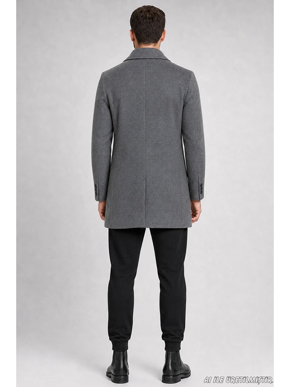 Antrasit Erkek Slim Fit Klasik Yaka 3 Düğmeli Kısa Kaşe Kaban-3