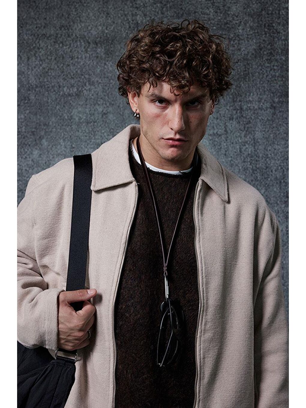 Erkek Oversize İnce Fermuarlı Ceket Bej-5