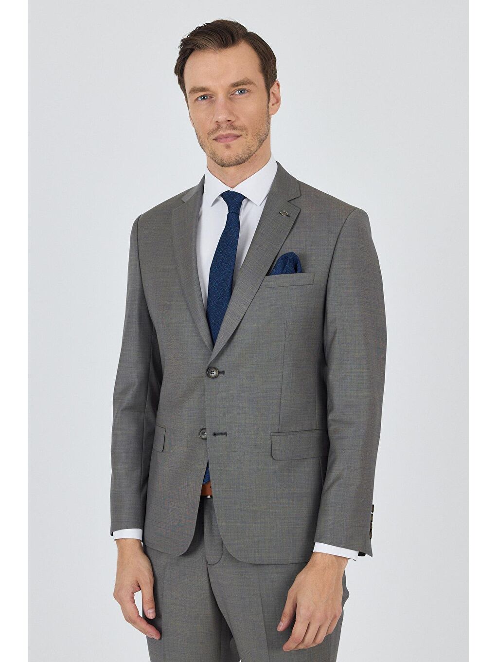 Gri Lacivert Mono Yaka Düz 2 Düğme Classic Yünlü Slim Fit Takım Elbise 1001250175