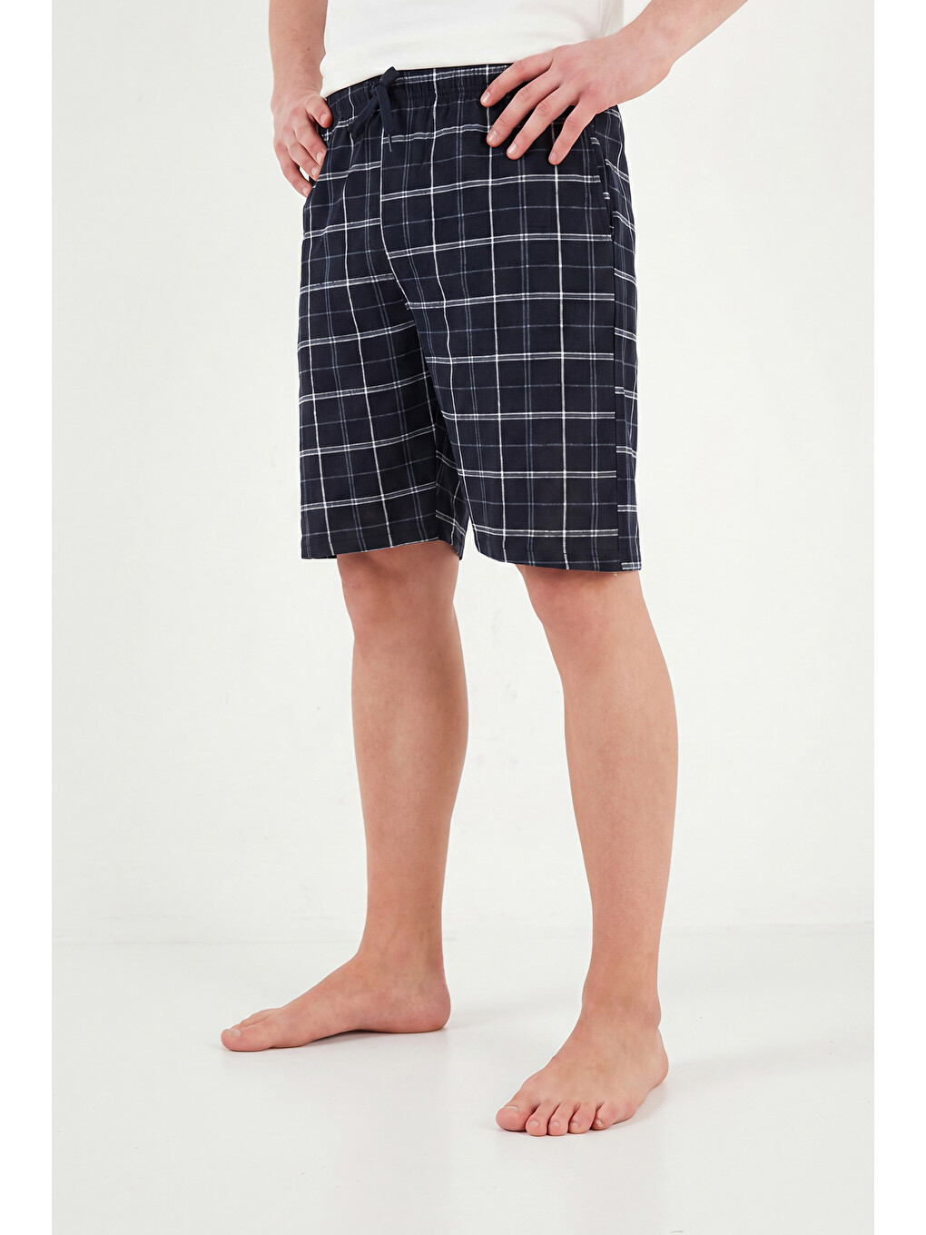 Lacivert Pamuklu Regular Fit Bağlamalı Cepli Pijama Şort 6574004-3