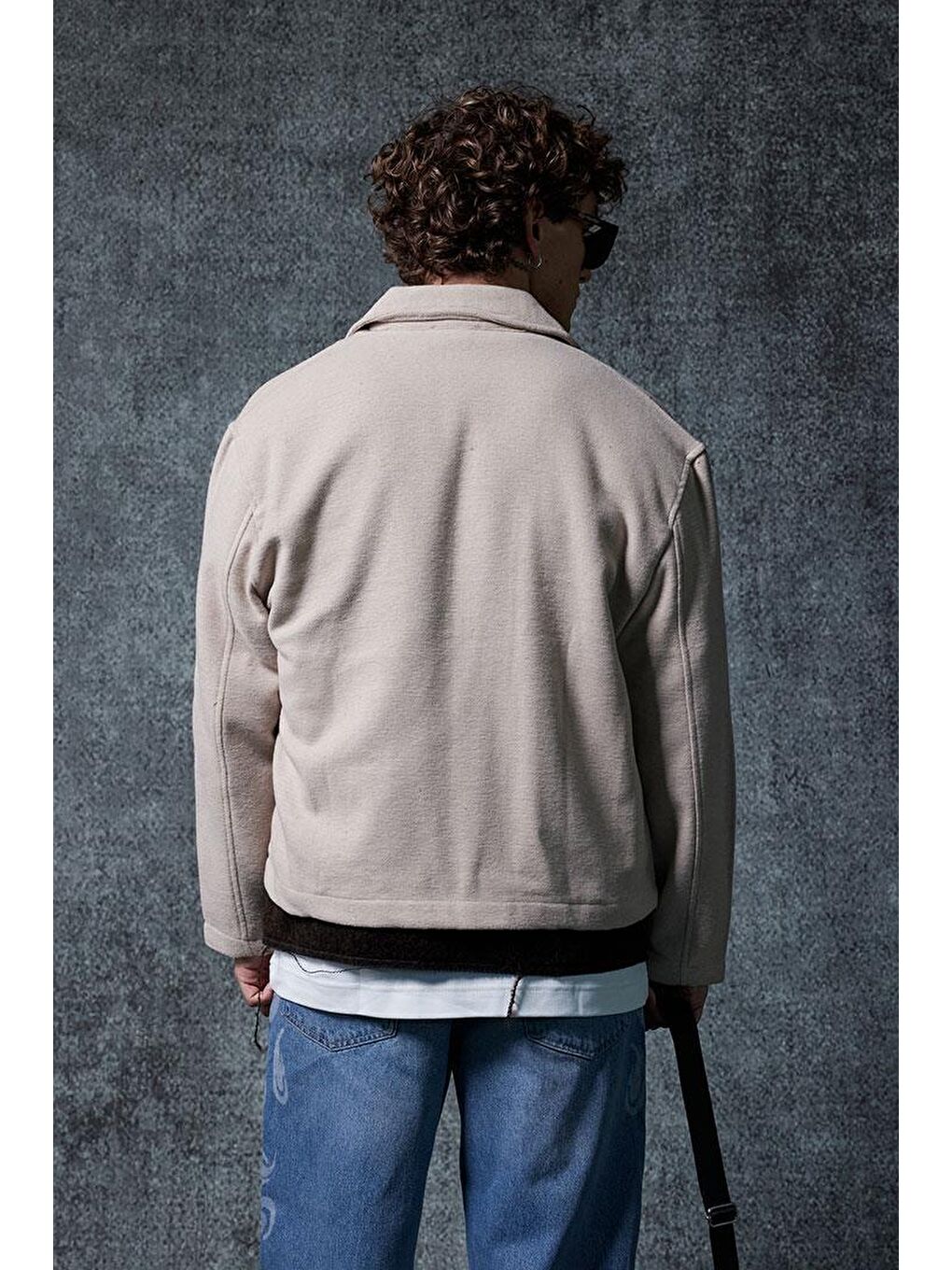 Erkek Oversize İnce Fermuarlı Ceket Bej-6