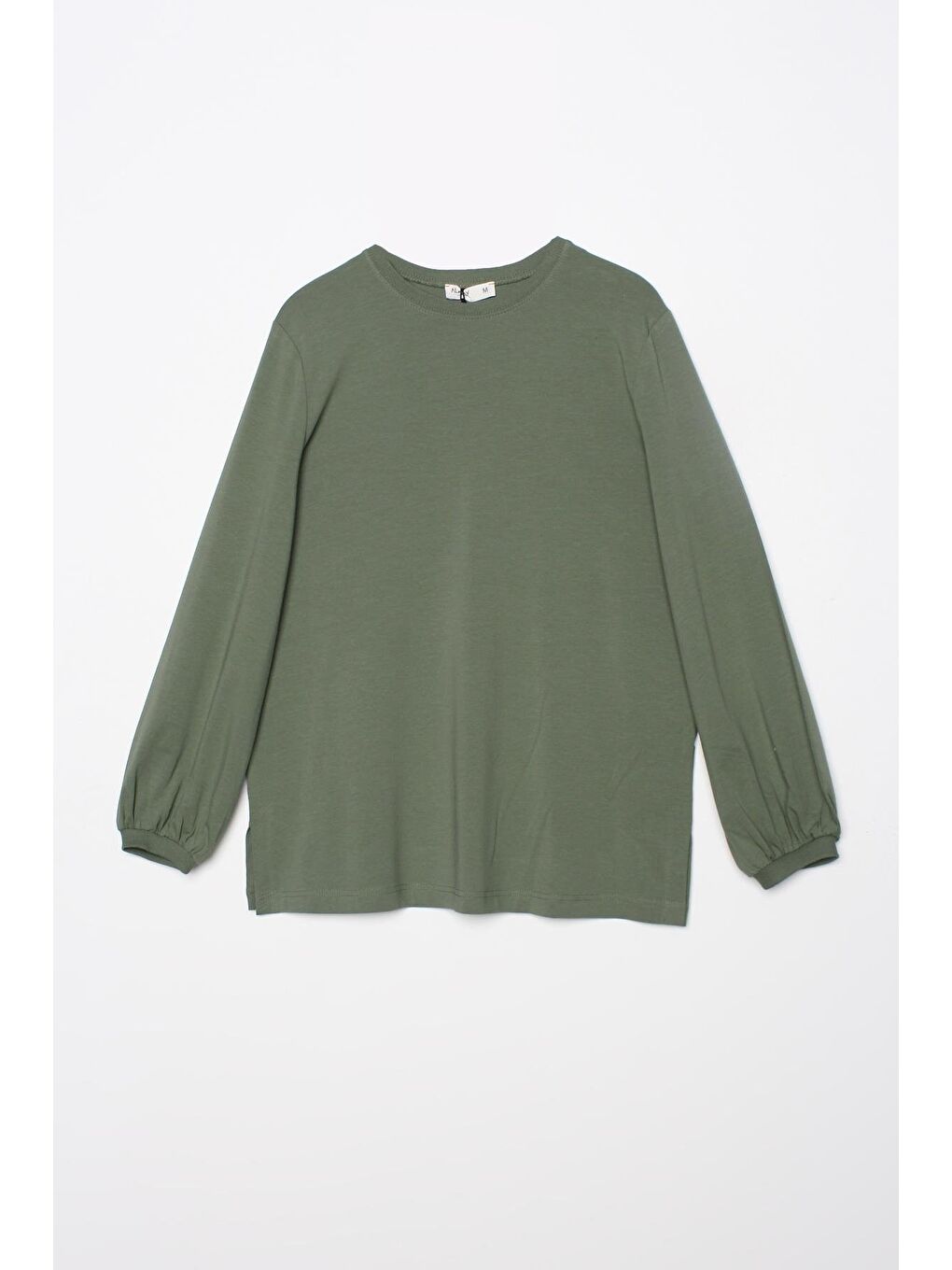 Haki Bisiklet Yaka Kol Ucu Büzgülü Elastanlı Pamuklu Bluz-4