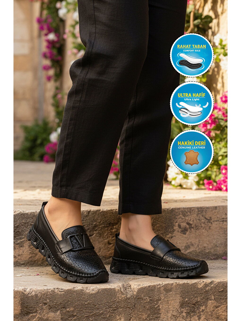 Siyah Hakiki Deri Kadın Casual Ayakkabı 0005 Z-2