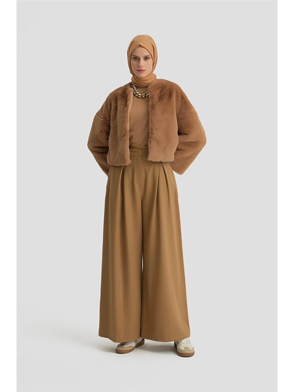 Kahverengi Pileli Pantolon Etek 24K2709 Camel-1