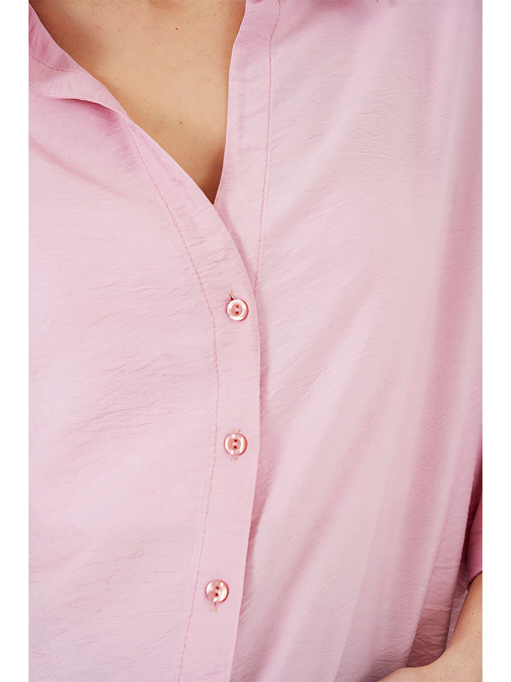 Kadın Oversize Kısa Kol Gömlek 20315 - Pembe-4
