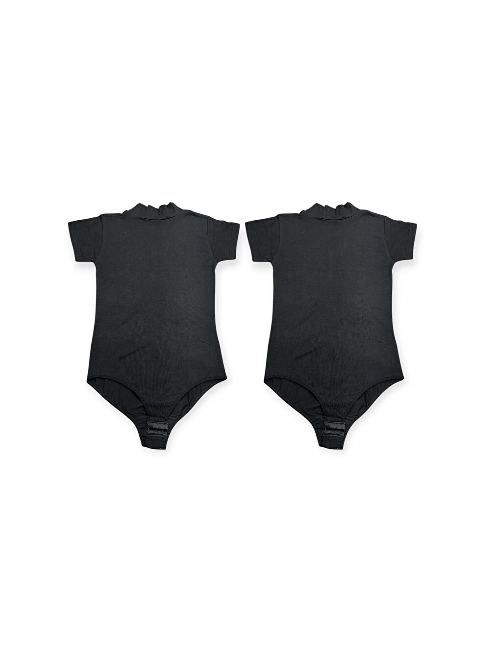 Siyah Yarım Balıkçı Yaka Kısa Kol Çıtlı Badi 2'Li