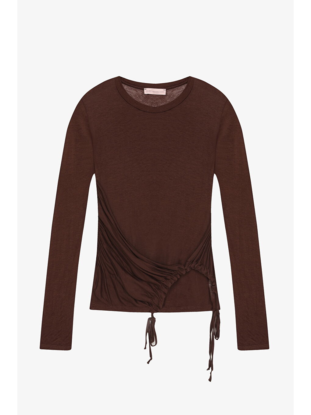 Yan Büzgülü Bağcıklı Transparan Bluz Kahverengi