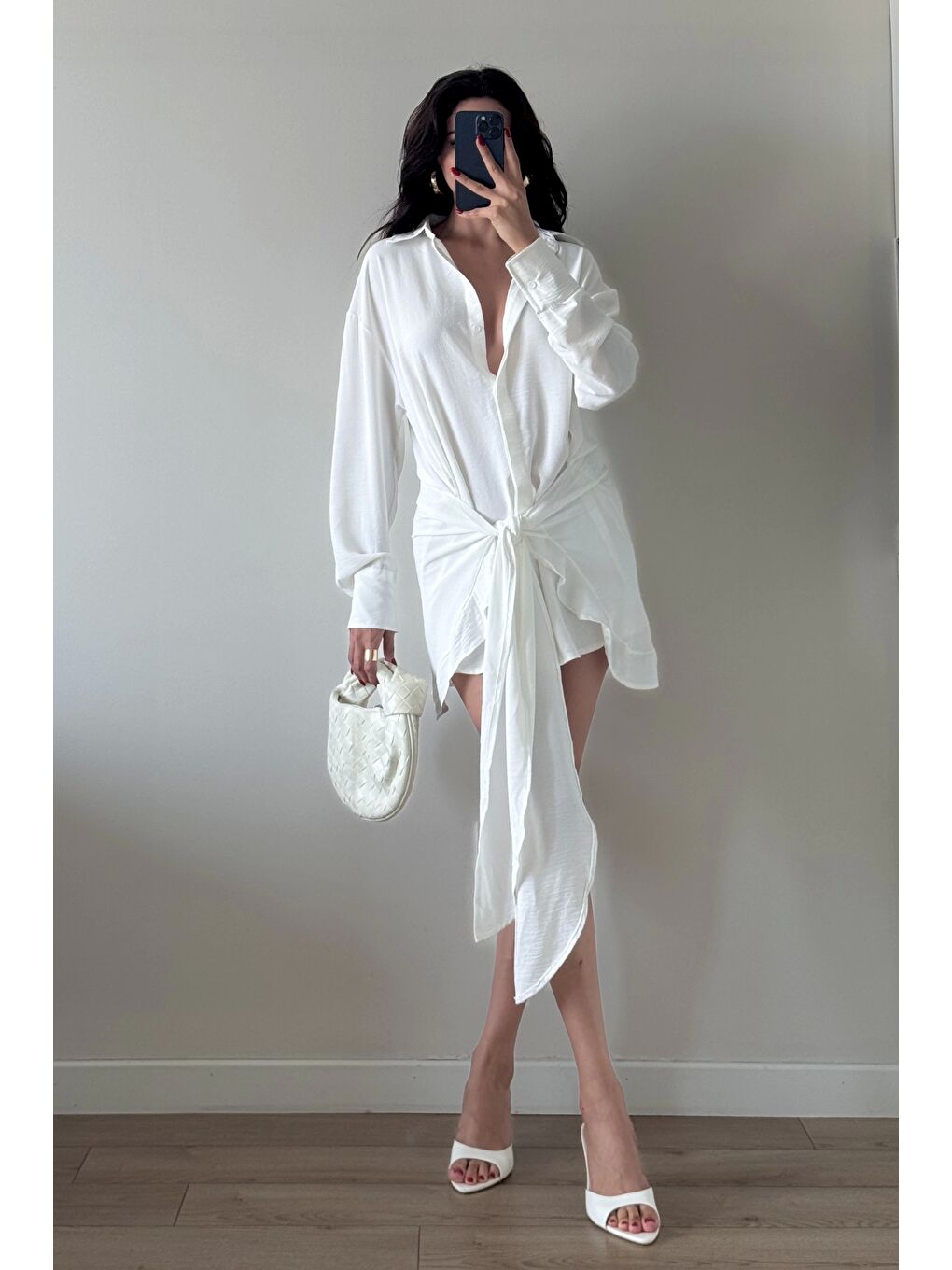 Kadın Beyaz Gömlek Elbise 458521-4