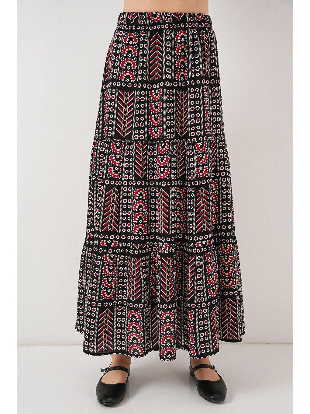 Kadın Desenli Uzun Etek 8053 - Siyah-3
