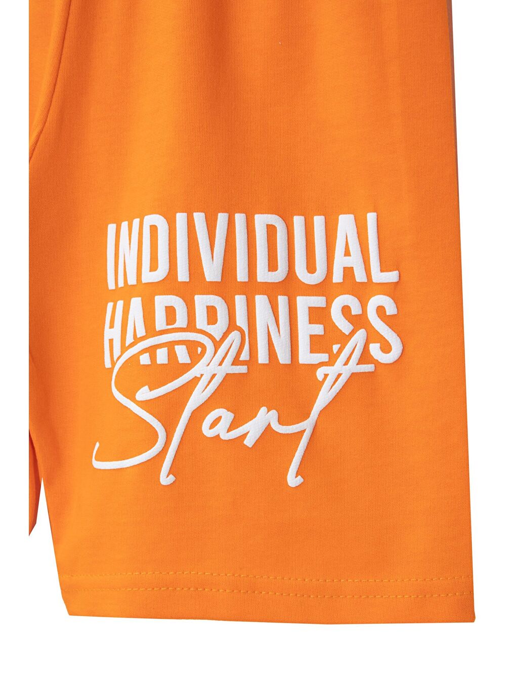 Turuncu Desenli Tişörtlü Erkek Çocuk Yazı Baskılı Şortlu Takım 23788-3