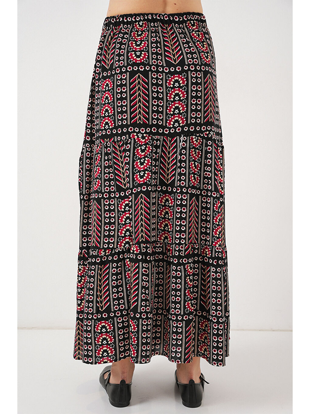 Kadın Desenli Uzun Etek 8053 - Siyah-5