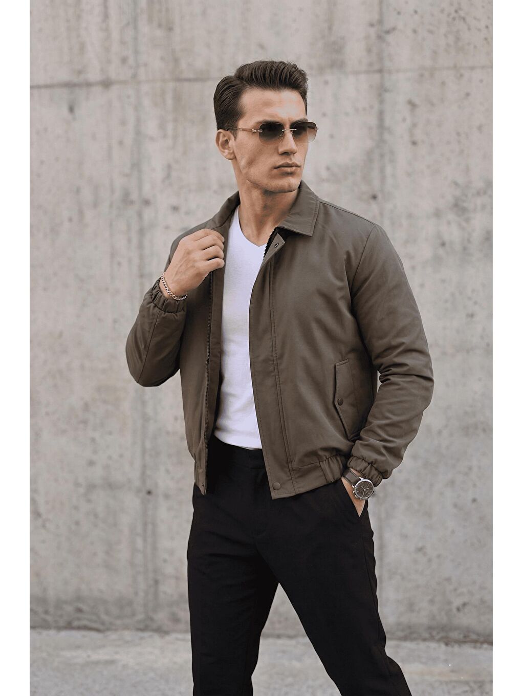 Haki Muxi Slim Fit Fermuarlı ve Çıtçıt Korumalı Astarlı Suya Dayanıklı Erkek Mevsimlik Bomber Ceket-1