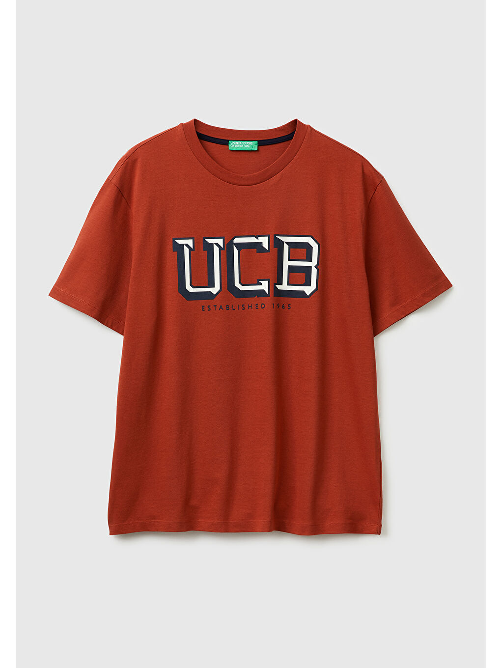 Erkek Kırmızı-UCB %100 Pamuk Önü Logo Baskılı Relax Fit T-Shirt-1