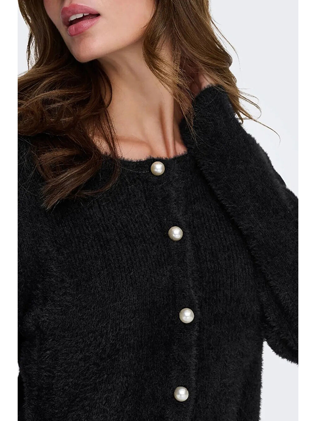 Siyah Onlpetra Regular Fit Bisiklet Yaka Kadın Hırka 15350655-2