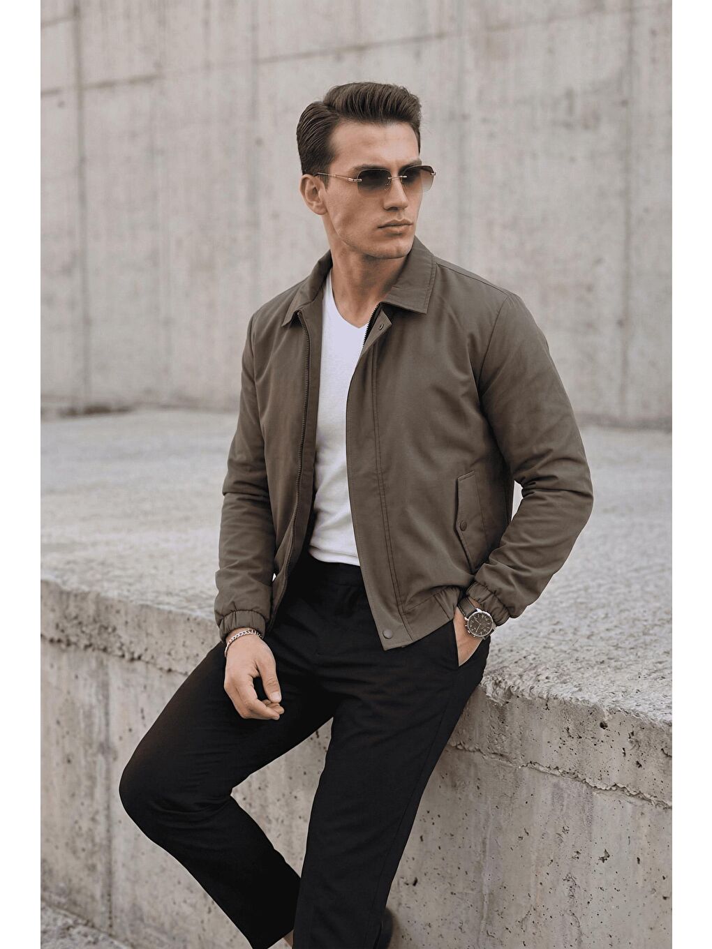 Haki Muxi Slim Fit Fermuarlı ve Çıtçıt Korumalı Astarlı Suya Dayanıklı Erkek Mevsimlik Bomber Ceket-2