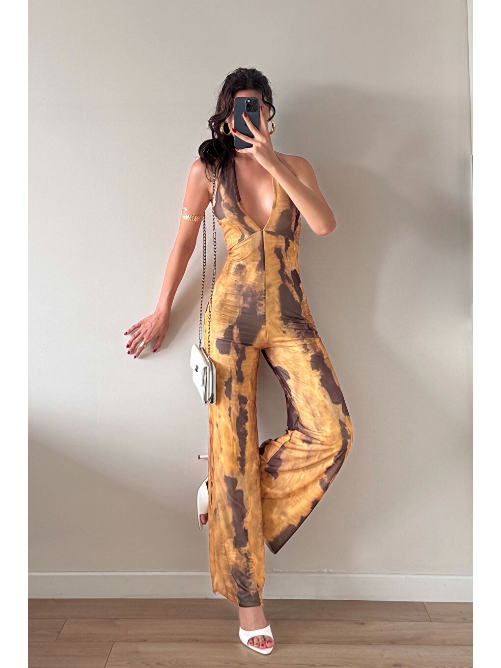 Kadın Sarı Halter Yaka Tulum 1017-2539-2