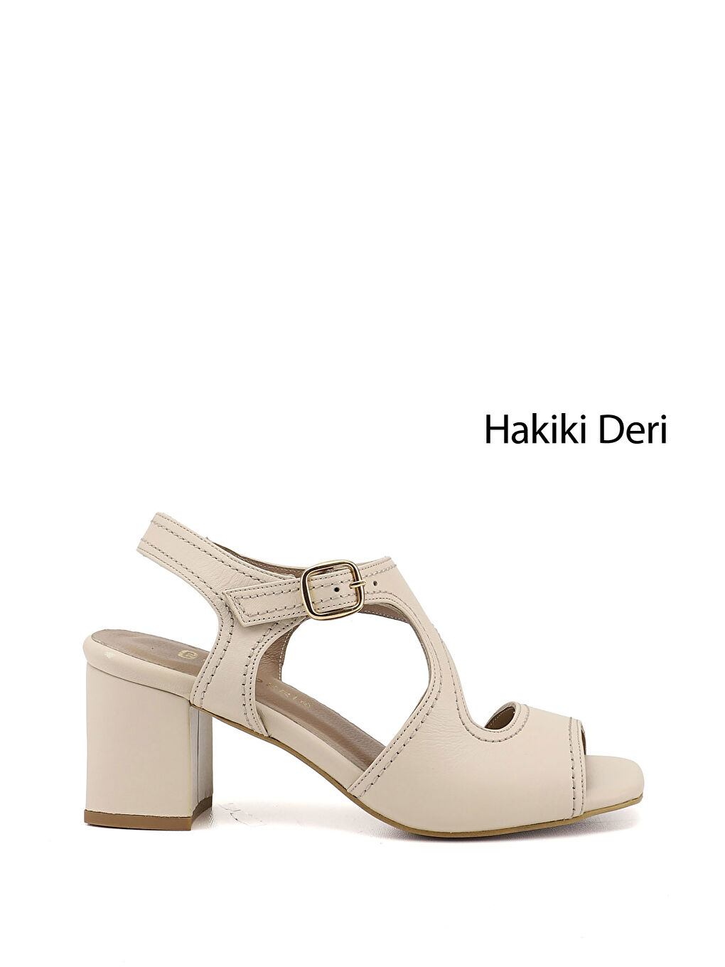 Bej Kadın YENİ BEJ Kalın Topuklu Arkası Açık Hakiki Deri Sandalet